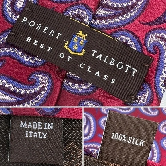 Robert Talbott Paisley Woven Silk Tie Best of Class Red Navy Blue White New NWT - Picture 3 of 7